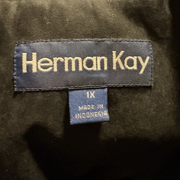 Herman Kay Long Black Hooded Maxi Overcoat Raincoat Button Front Pocket Size 1X - Picture 7 of 8